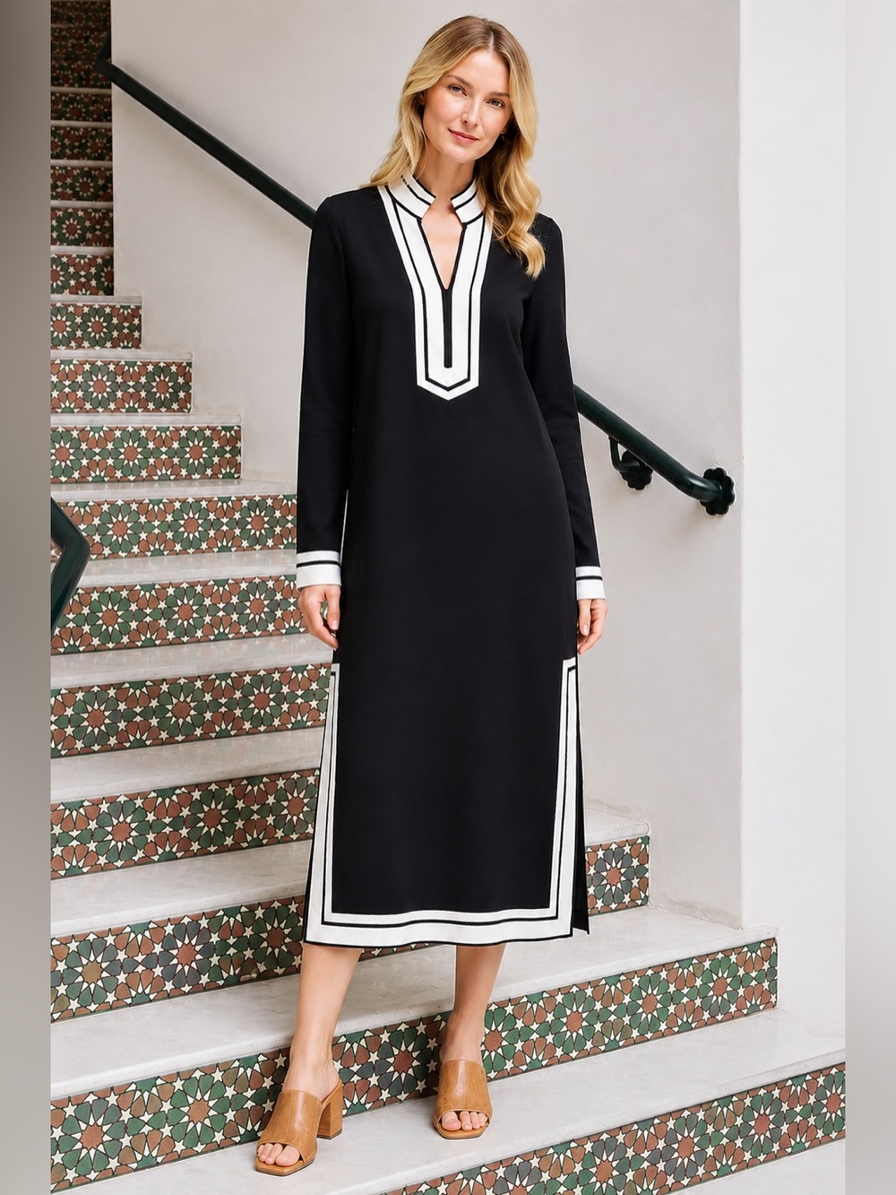Karen Kane St. Tropez Linen Blend Midi Dress Vacation Cruise Resort Black SP